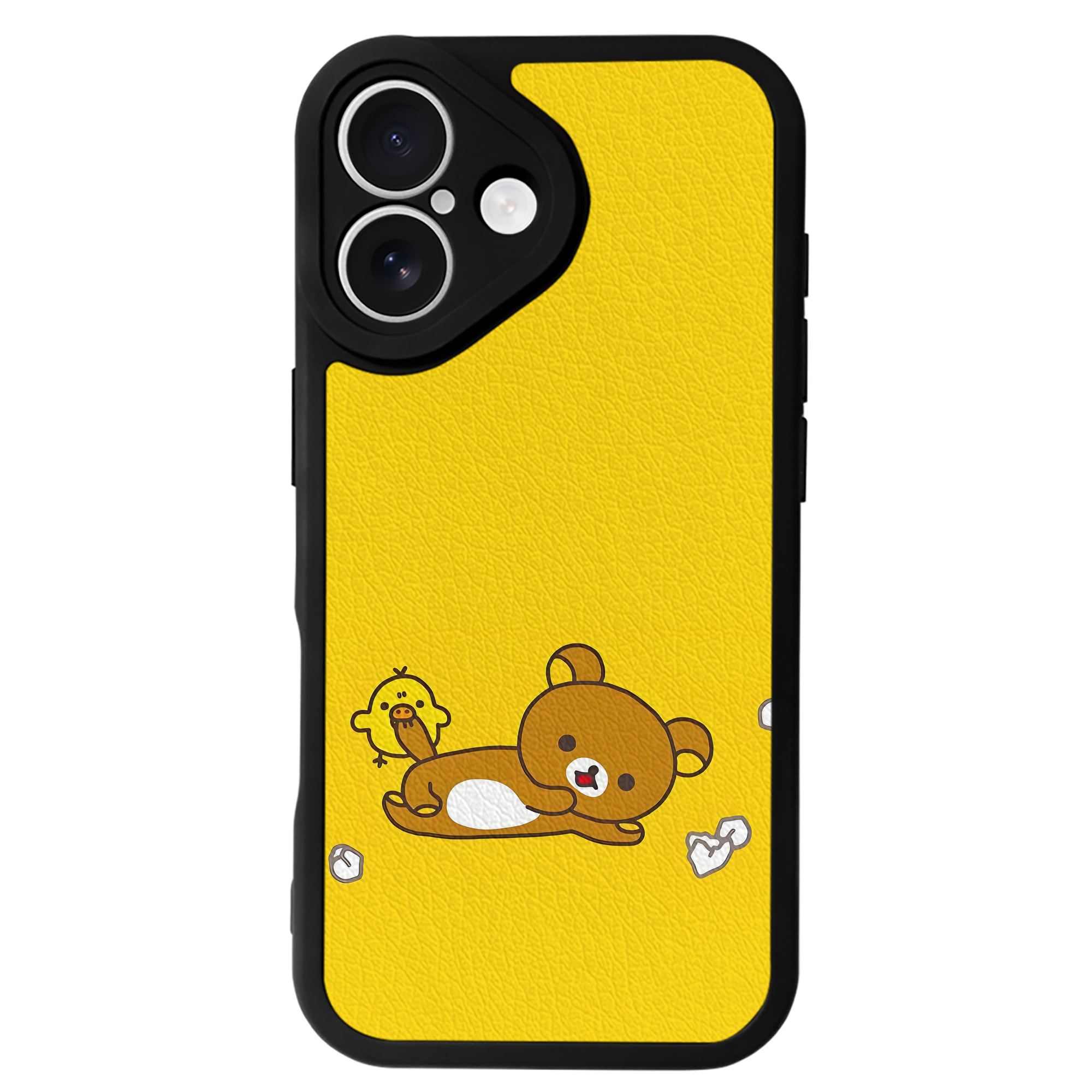 （画像用） リラックマ リラックマ キイロイトリ Rilakkuma Korilakkuma Kiiroitori 【iPhone 16シリーズ対応】シリコンスマホケース（レザー調） 材質：シリコン